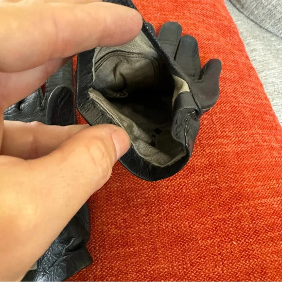 Leather gloves lined from west Germany black size medium small - Picture 6 of 11